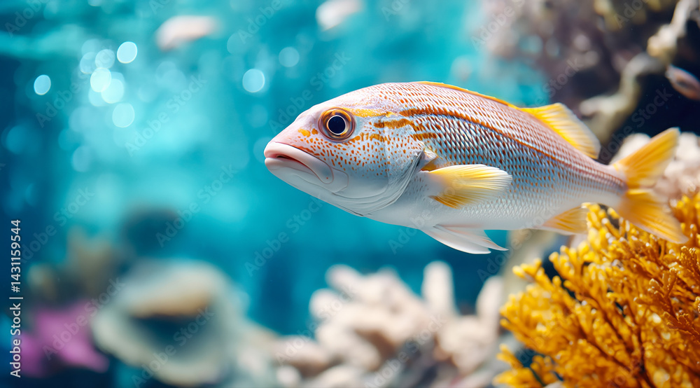 A tropical fish in the colorful corals.