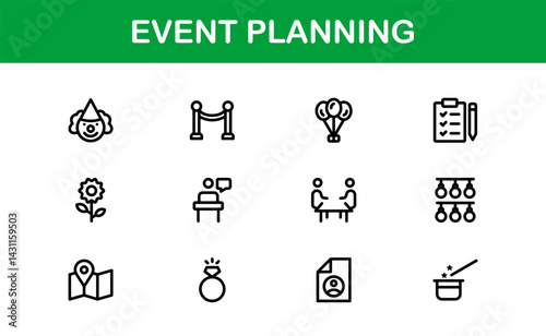 Event Planning Icons Collection for Professional Organizers and Designers – Perfect for Weddings, Parties, Corporate Events, and Celebrations