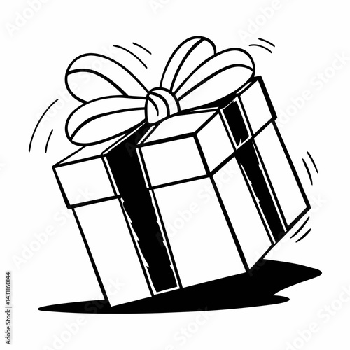 Outline of a gift box with a prominent bow on a white background