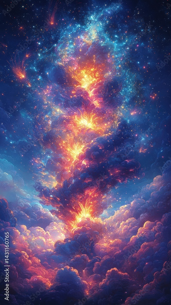 Obraz premium Abstract swirling clouds with vibrant colors of orange blue and purple in the sky.