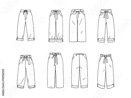 Paperbag pants line art creative sketch showcasing relaxed fit style