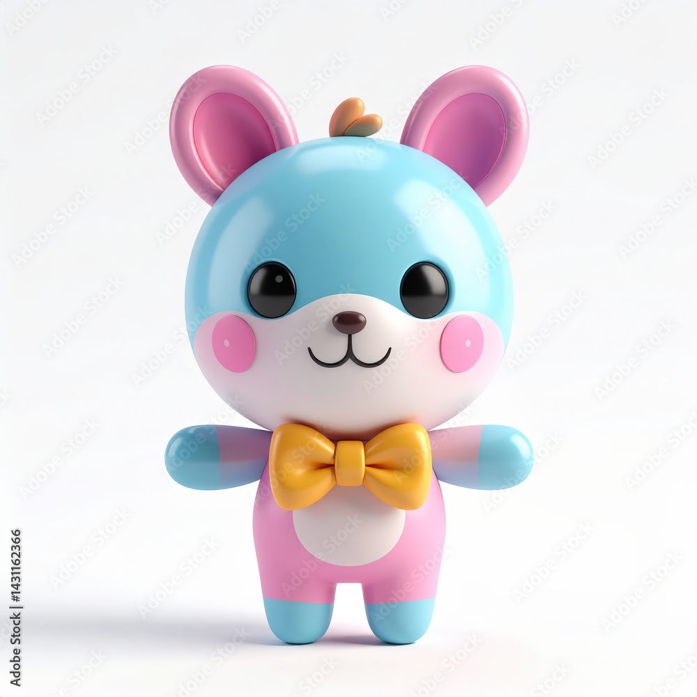 Fototapeta premium cheerful balloon animal greets with bowtie, radiating joy and cuteness in 3D render for heartwarming scene