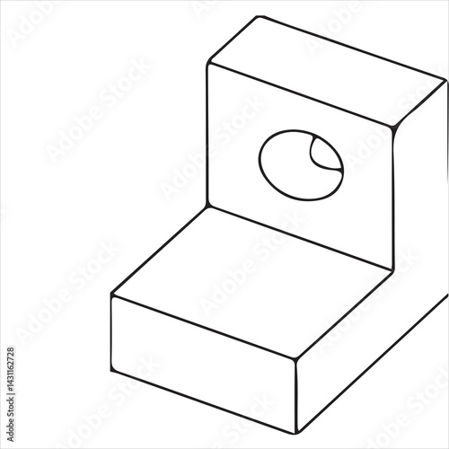 Technical drawing of a right-angle bracket with a hole.