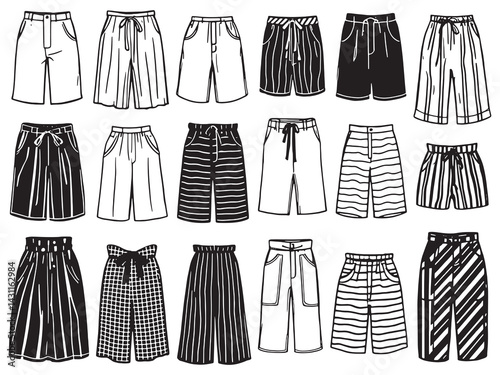 Paperbag pants line art unique fashion illustration for contemporary trends