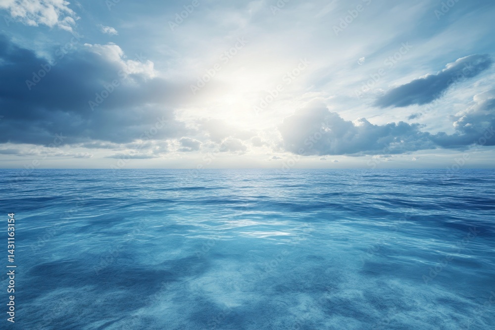 Obraz premium Ocean waves reflect sunlight and clouds during a serene morning at sea