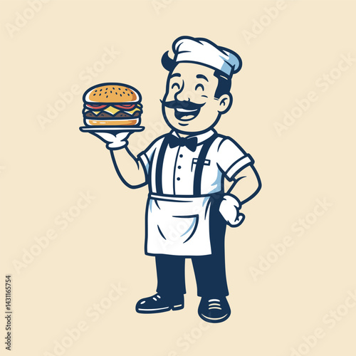 Chef Holding Burger (Tan Background)