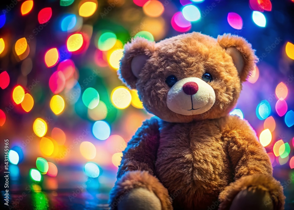 Adorable Animated Teddy Bear with Vibrant Flashing Lights - Stock Photo Adorable Animated Teddy Bear with Vibrant Flashing Lights - Stock Photo