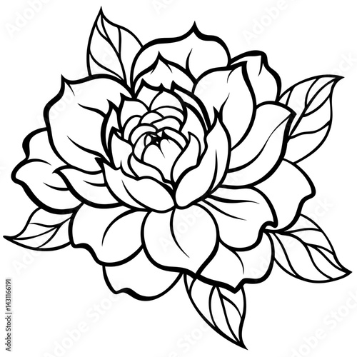 Elegant Rose Flower Line Art Illustration | Detailed Floral Vector Graphic for Tattoo Design, Coloring Pages, and Botanical Illustrations