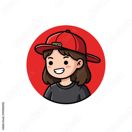 Girl in Red Hat with Long Hair (Circle Logo)
