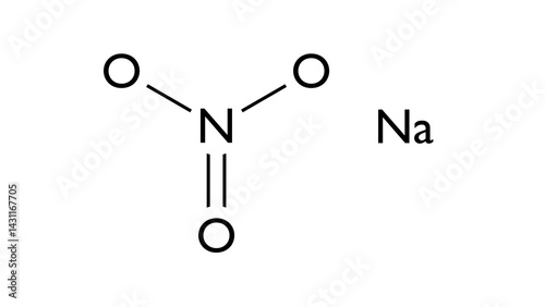 sodium nitrate molecule, structural chemical formula, ball-and-stick model, isolated image e251