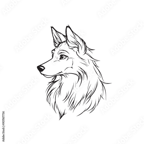 Monochrome Furry Dog Portrait with Minimalist Backdrop