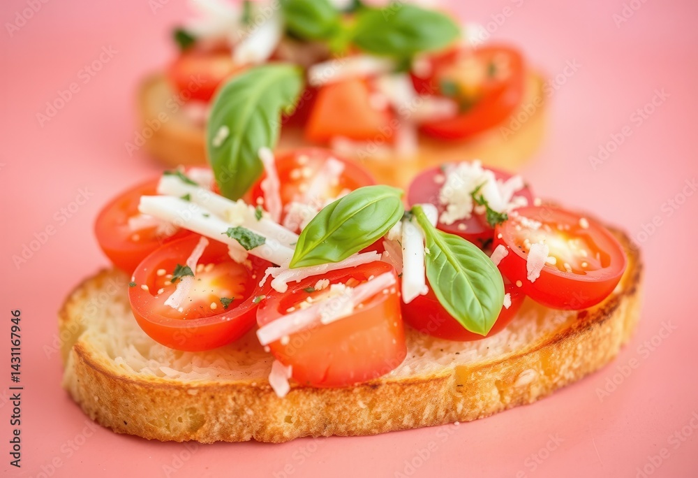 Delicious Bruschetta with Fresh Tomatoes Basil and Parmesan Cheese on Toasted Bread Delicious Bruschetta with Fresh Tomatoes Basil and Parmesan Cheese on Toasted Bread