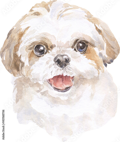 Watercolor Dog Portrait. Hand Drawn Small Pet Breed