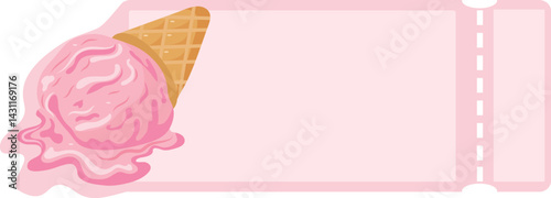 coupon template with strawberry ice cream scoops in a waffle cone