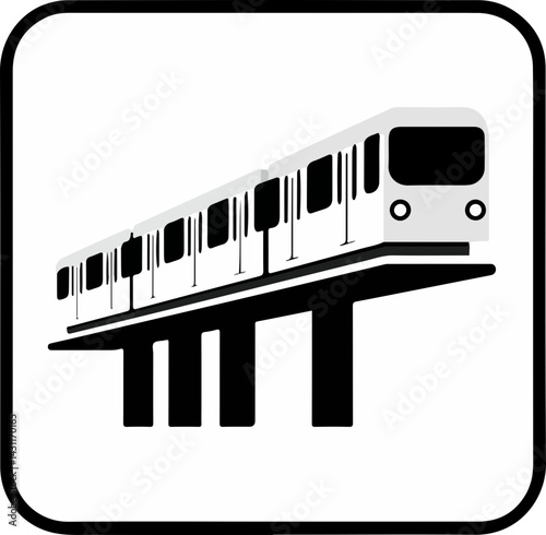 Elevated train icon simple minimalist black white framed for transit interface