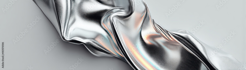 Naklejka premium Dynamic metallic fabric movement in abstract minimalist art studio setting - close-up visual flow