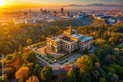 Aerial Sunset View of Chapultepec Castle, Mexico City - Urban Exploration Photography
