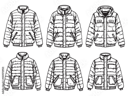 Puffer coat line art elegant outerwear sketch for modern wardrobe