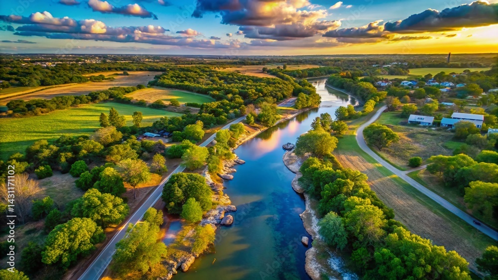 Aerial View Denton Creek Texas Highway 377 Northwest Drone Footage