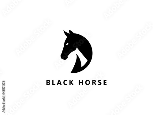 A clean, minimalist silhouette of a horse's head within a crescent moon shape.