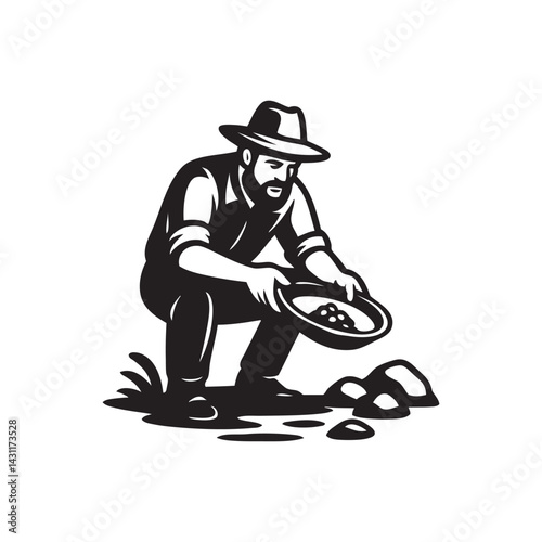 gold miners are sifting gold with a sieve