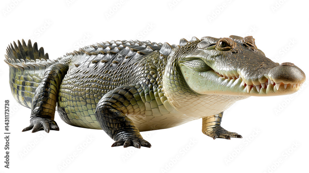 Obraz premium Ancient Reptile: A realistic depiction of a crocodile, showcasing its textured hide and formidable jaws, highlighting the primal beauty and raw power of this ancient reptile.