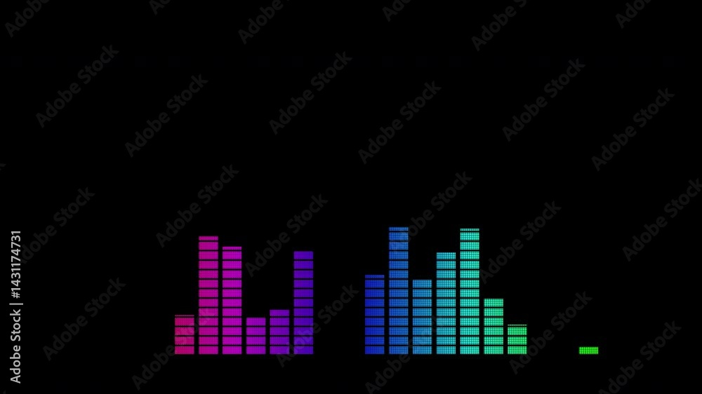 Moving bars Audio Equalizer Sound Waves Meter loop Animation video transparent background with alpha channel.