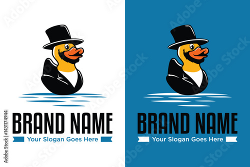 mascot rubber duck hat beard illustration vector logo design