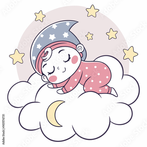 baby mascot logo sleeping cloud comfortably. Sweet dream illustrations. cute baby sleep