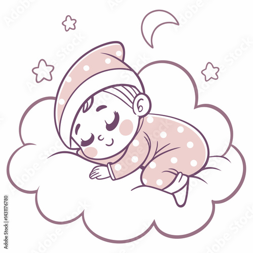 baby mascot logo sleeping cloud comfortably. Sweet dream illustrations. cute baby sleep