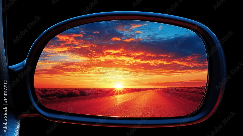 Sunset Road Seen in Car Mirror Sunset Road Seen in Car Mirror
