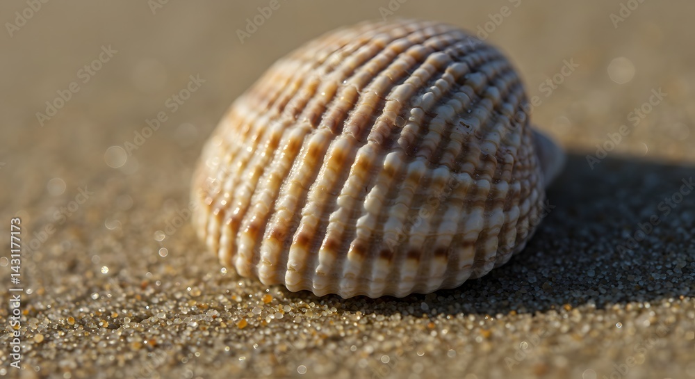 Seashell on Sand Close Up Seashell on Sand Close Up