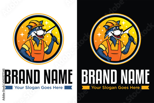 mascot wildcat cleaning services illustration vector logo design