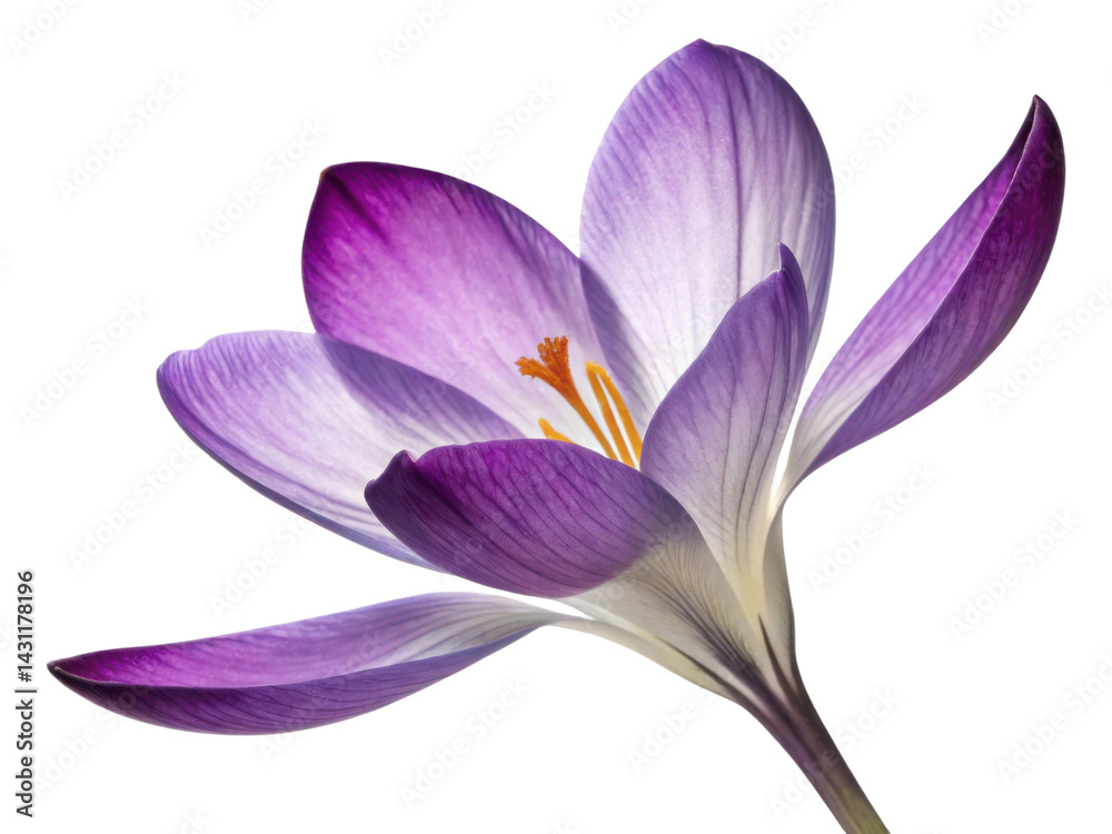 Fototapeta premium stunning crocus flower showcases vibrant purple and white petals with delicate yellow stamens, symbolizing beauty and renewal