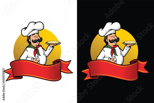 mascot italian pizza chef illustration vector logo design