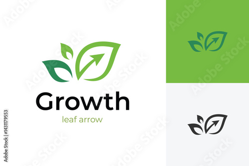 Leaf grow up logo icon design with arrow vector illustration graphic symbol for financial growth logo design