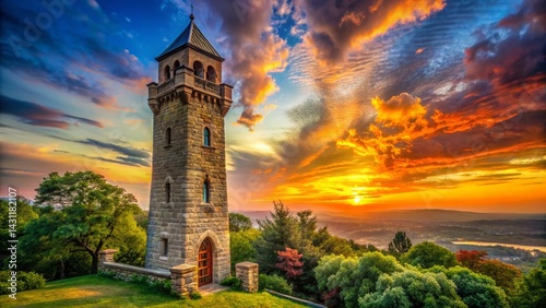 Boyd's Tower Historical Site: Majestic Stone Structure at Sunset, Rule of Thirds Composition