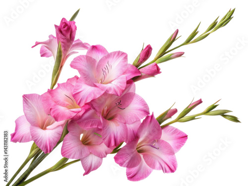 Beautiful gladiolus flowers bloom in shades of pink, showcasing their delicate petals and vibrant colors, perfect for any garden or bouquet