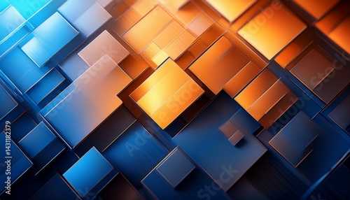abstract blue and orange background with squares generative ai
