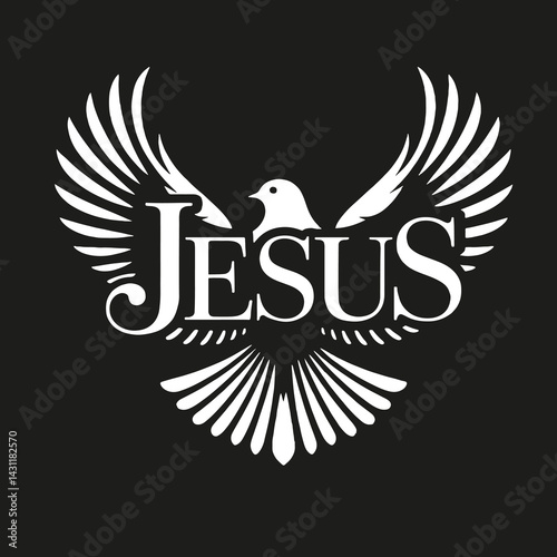 Print Dove with open wings written Jesus