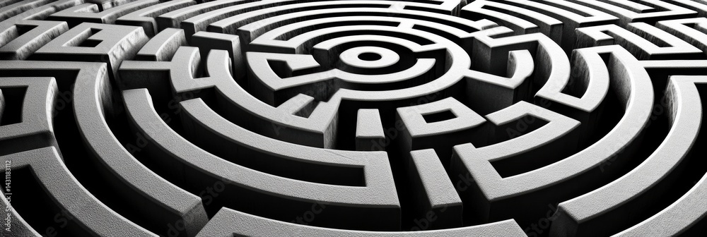 Intricate Black and White Maze Design With Complex Pathways and Contrasting Patterns Inviting Exploration Generative AI