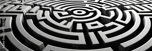 Obraz na płótnie Intricate Black and White Maze Design With Complex Pathways and Contrasting Patterns Inviting Exploration Generative AI w salonie