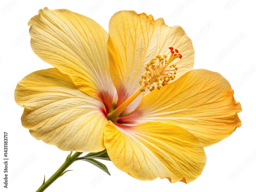 Fototapeta premium vibrant hibiscus flower showcases its stunning yellow petals and intricate details, symbolizing beauty and warmth