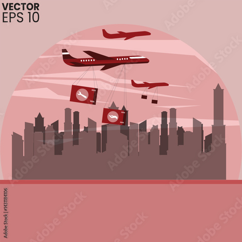 airplane flying over city