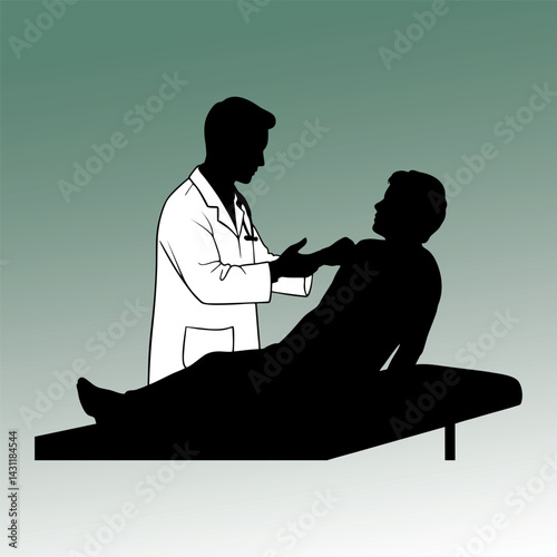 vector illustration of a silhouette of a male doctor discussing with his patient about the patient's illness.