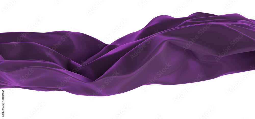 A photograph of a purple fabric flowing and creating abstract waves. The smooth texture and deep color create a luxurious and elegant feel. The image is minimal in design