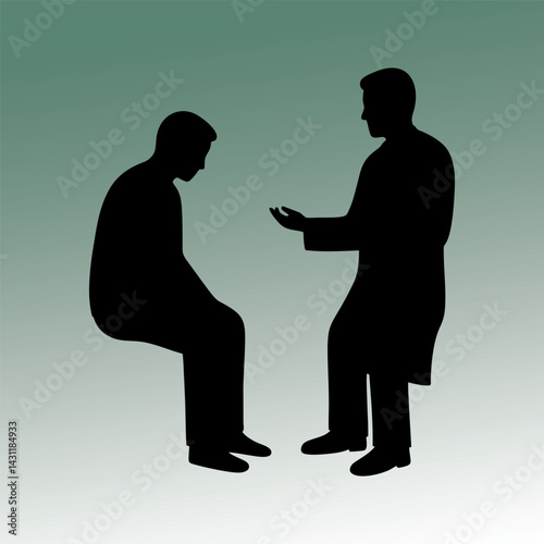 vector illustration of a silhouette of a male doctor discussing with his patient about the patient's illness.