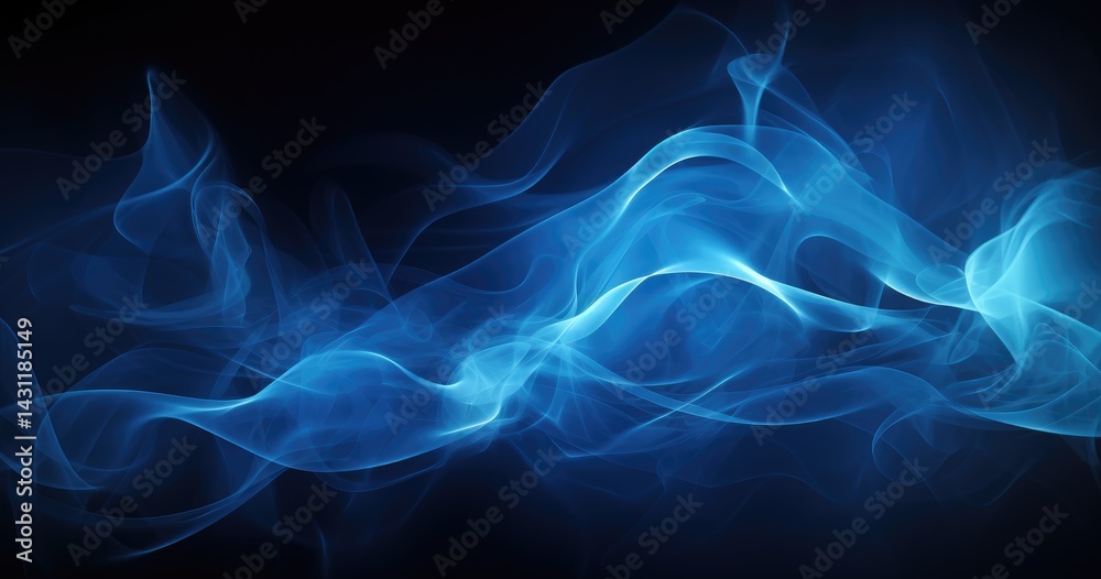 Fototapeta premium Abstract dark background with glowing blue light, smoke and reflection on the asphalt floor. Dark scene for product display presentation design vector illustration