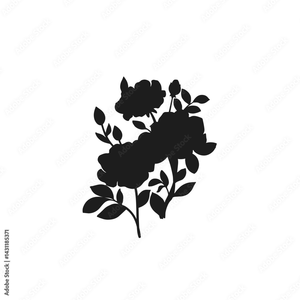 Naklejka premium Black and white rose silhouette on a white background. Rose vinyl vector.