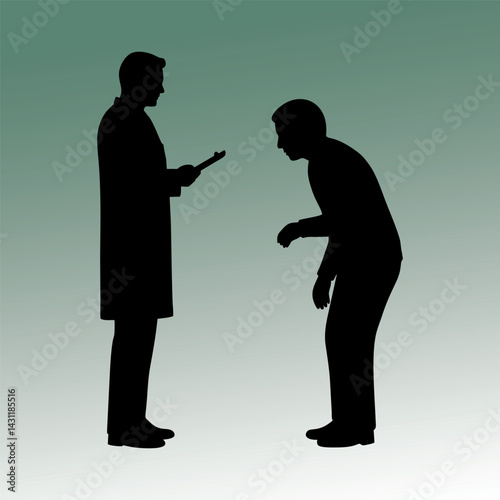 vector illustration of a silhouette of a male doctor discussing with his patient about the patient's illness.
